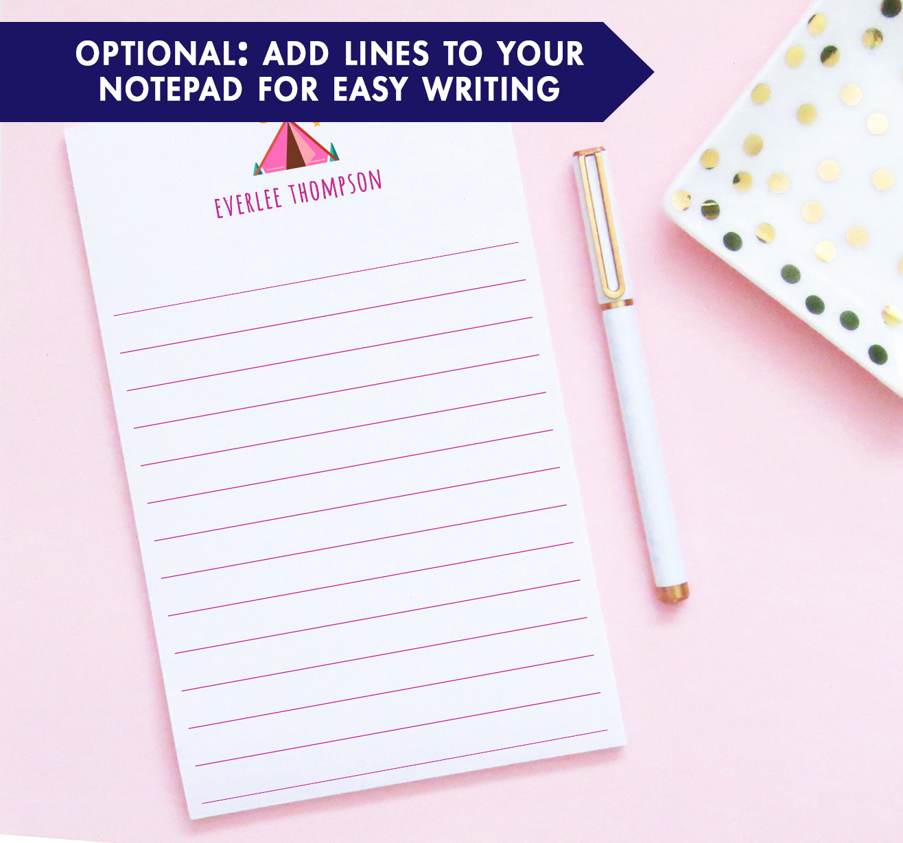 np248 personalized stationary paper for girls with teepee tent boho block font