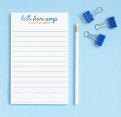 np250 personalized hello from camp lined notepad for boy block font a note from