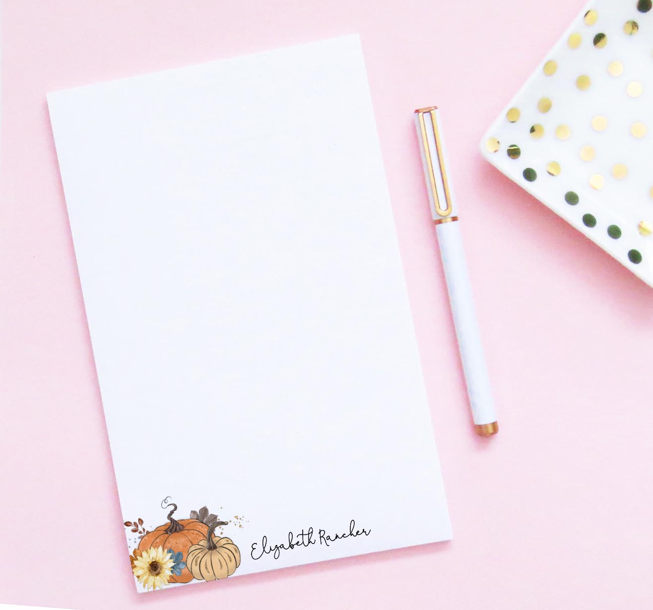 np281 cute pumpkin personalized notepad for fall sunflower autumn fall harvest