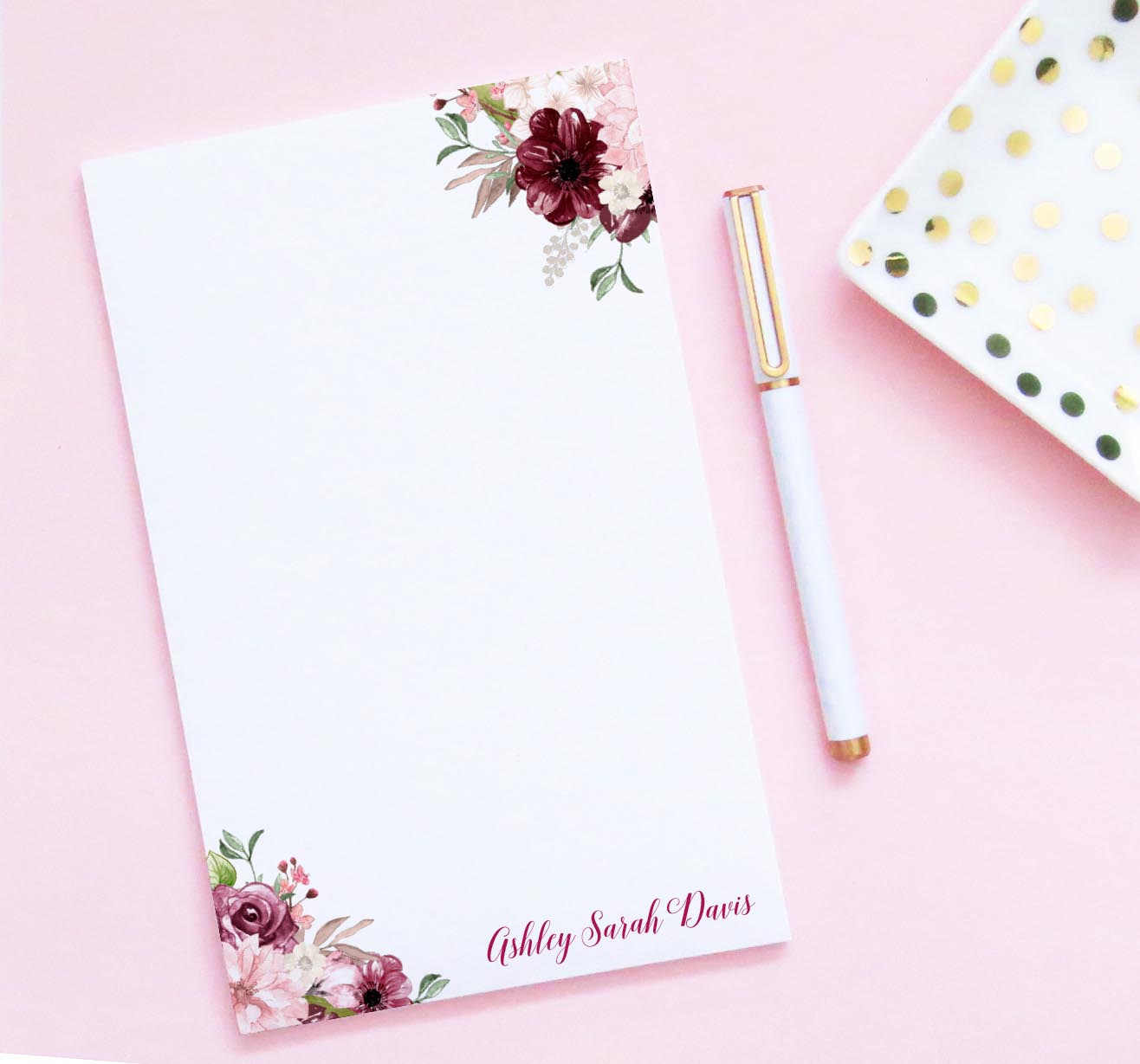    np283 fall floral personalized stationery paper with script burgundy flowers autumn florals women