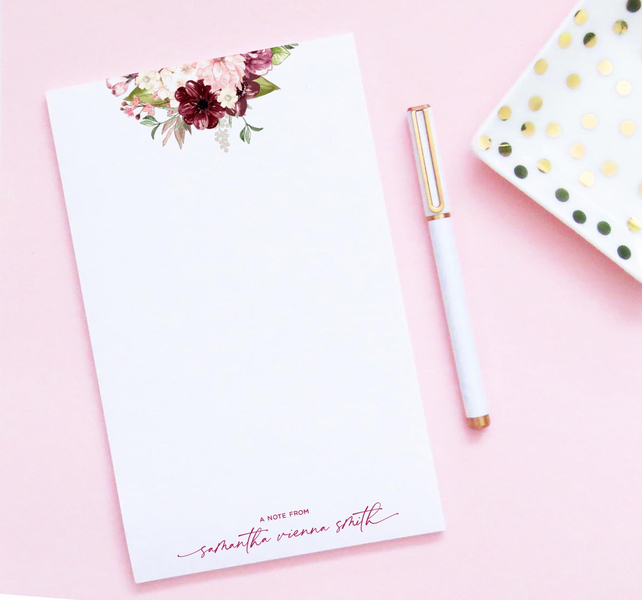 np284 a note from personalized fall floral notepad for women flowers burgundy autumn florals
