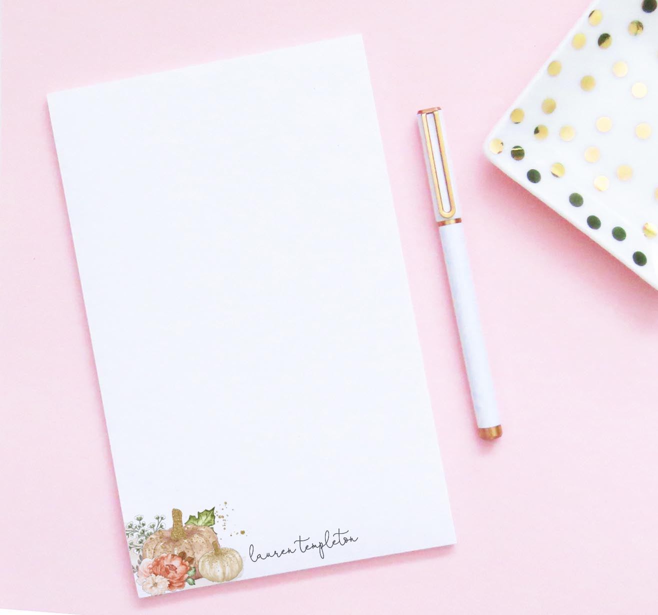 np285 rustic personalized glitter pumpkins notepad elegant script harvest autumn fall