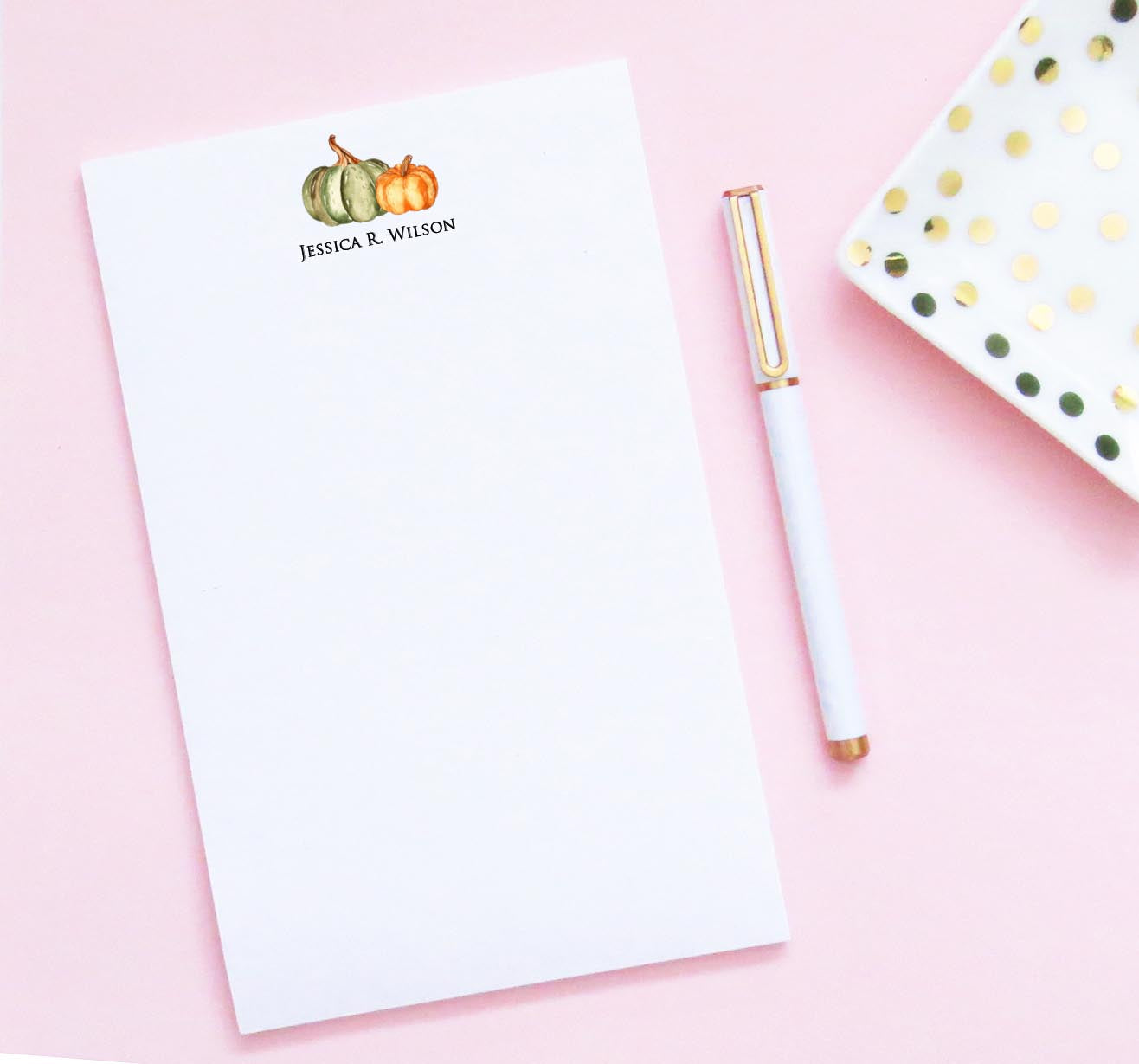 np286 green and orange pumpkin stationery paper personalized fall notepad autumn harvest pumpkins