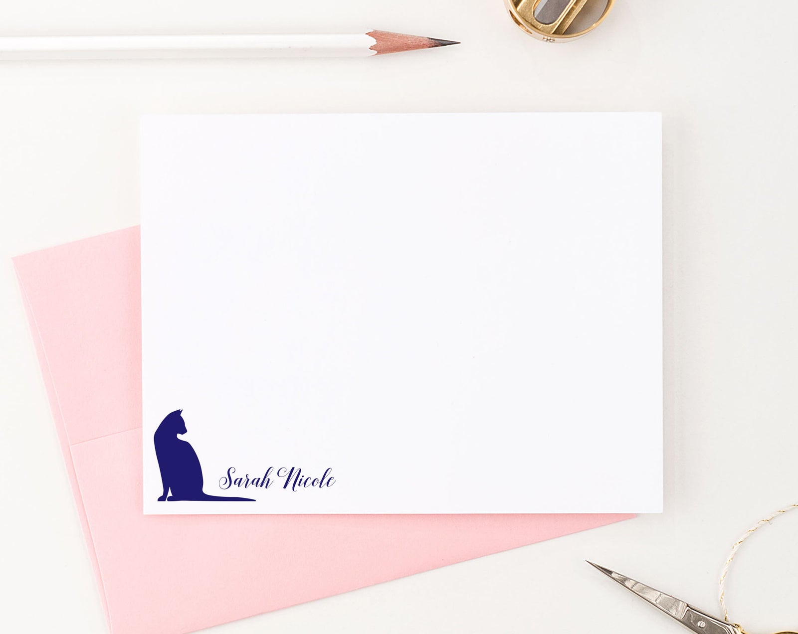 ps041 cat silhouette personalized flat note cards for adults cats kitty kitten