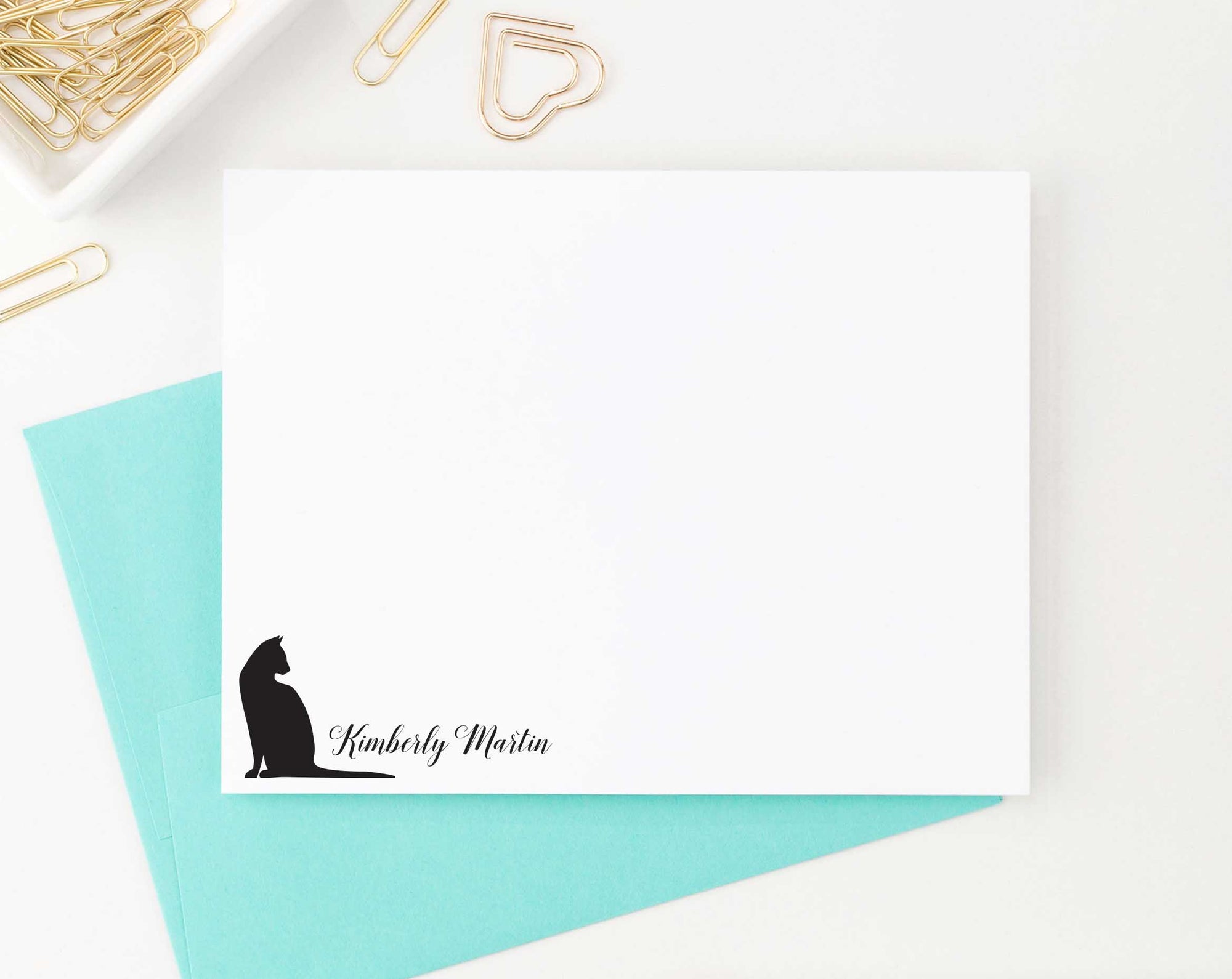 ps041 cat silhouette personalized flat note cards for adults cats kitty kitten