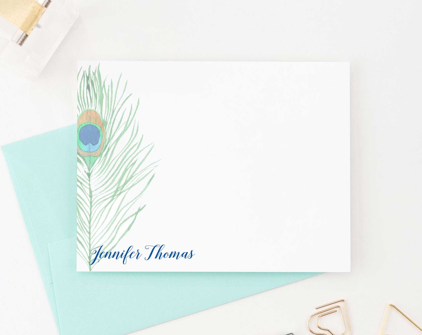 ps046 peacock feather personalized stationary set women adults feathers elegant