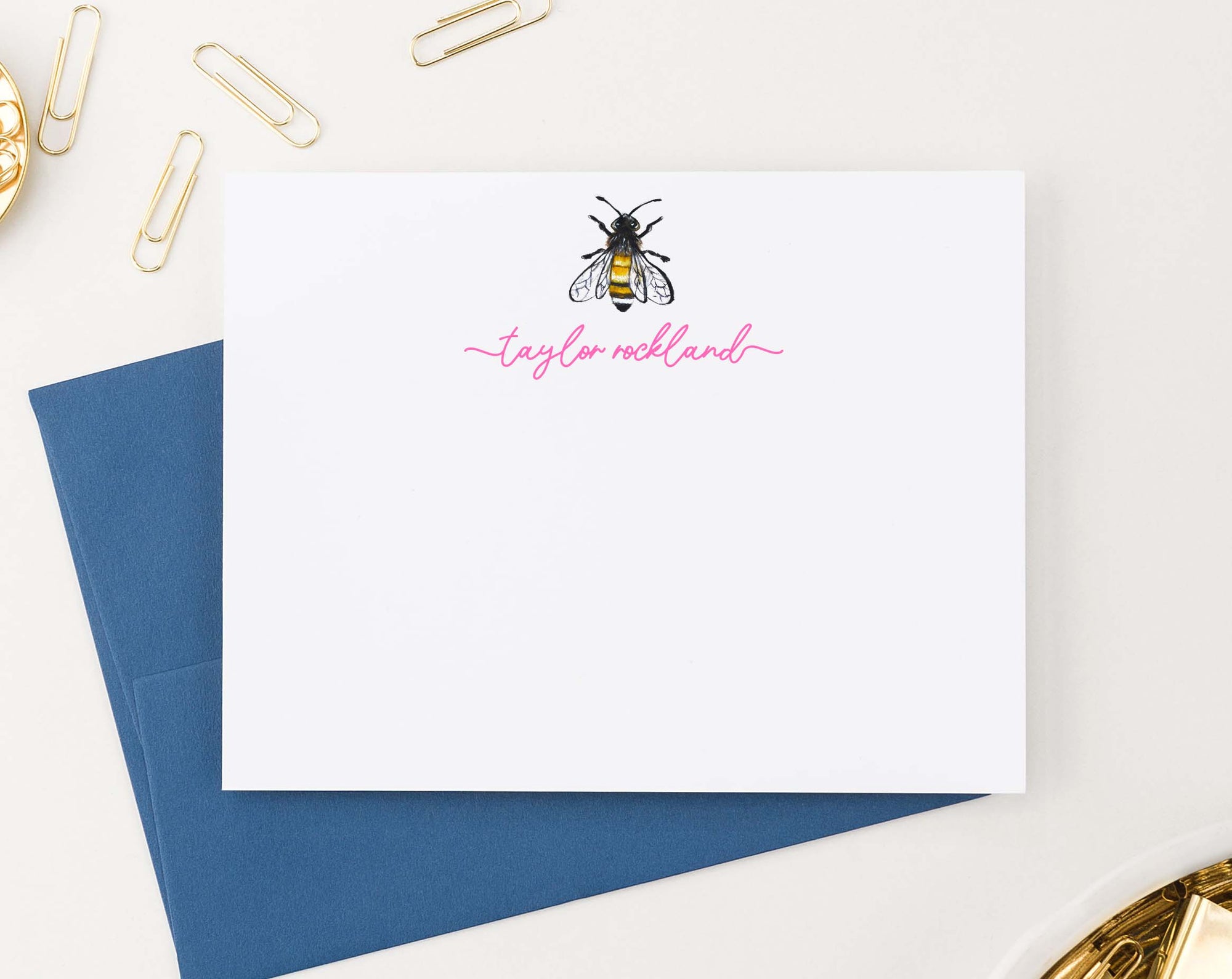 ps161 elegant bumble bee note cards personalized with script font cute simple bees 1