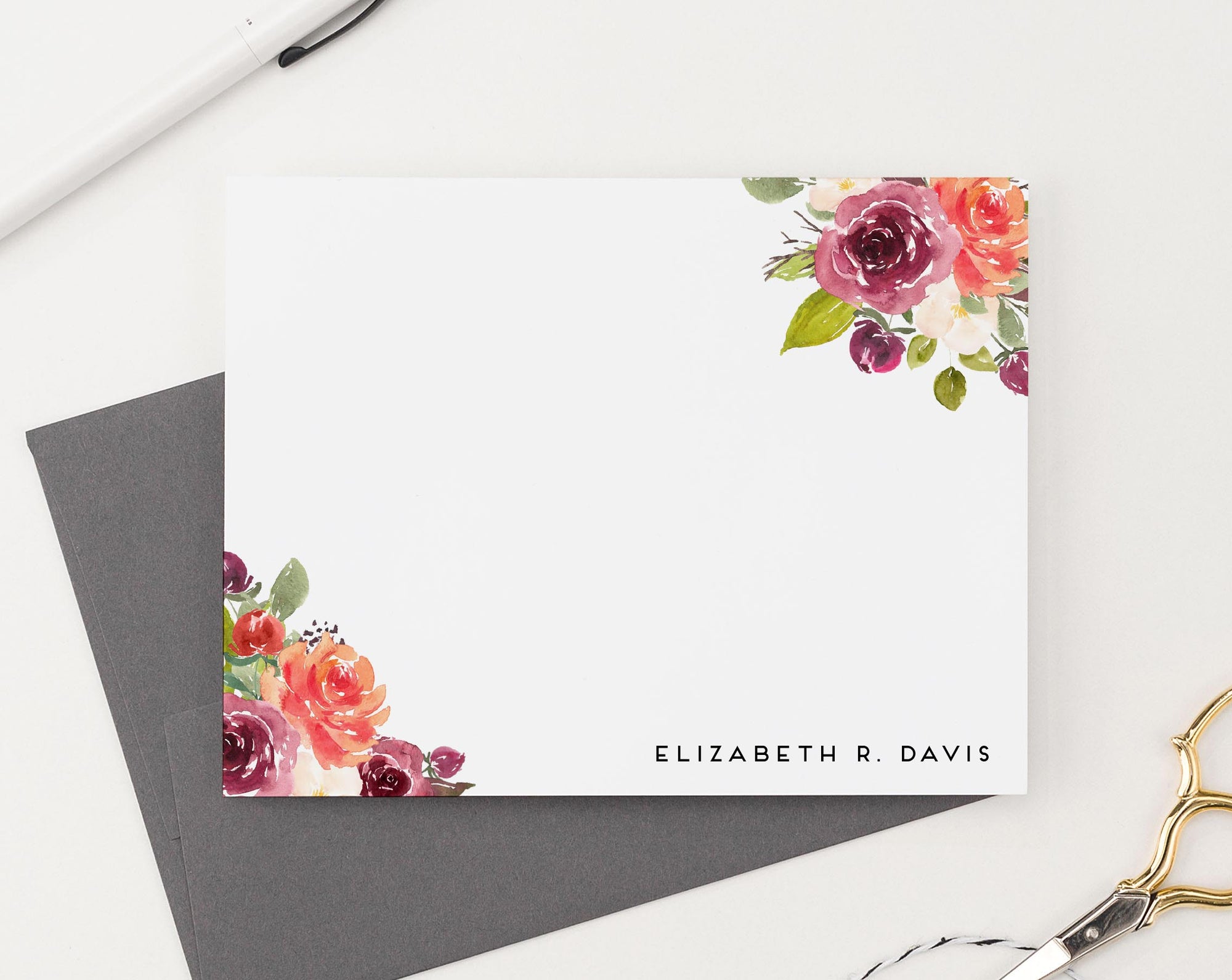 ps165 simple fall floral corner stationery personalizatized modern for women flowers