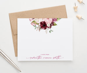 ps167 personalized a note from fall folded stationery set with florals burgundy flowers autumn