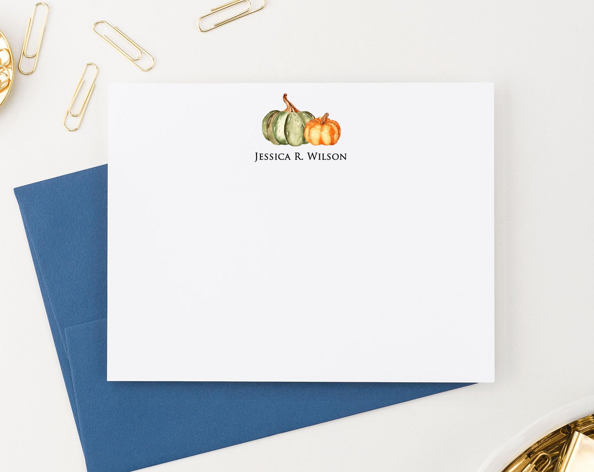 ps169 Simple Green and Orange Pumpkin Personalized Stationery harvest autumn pumpkins women