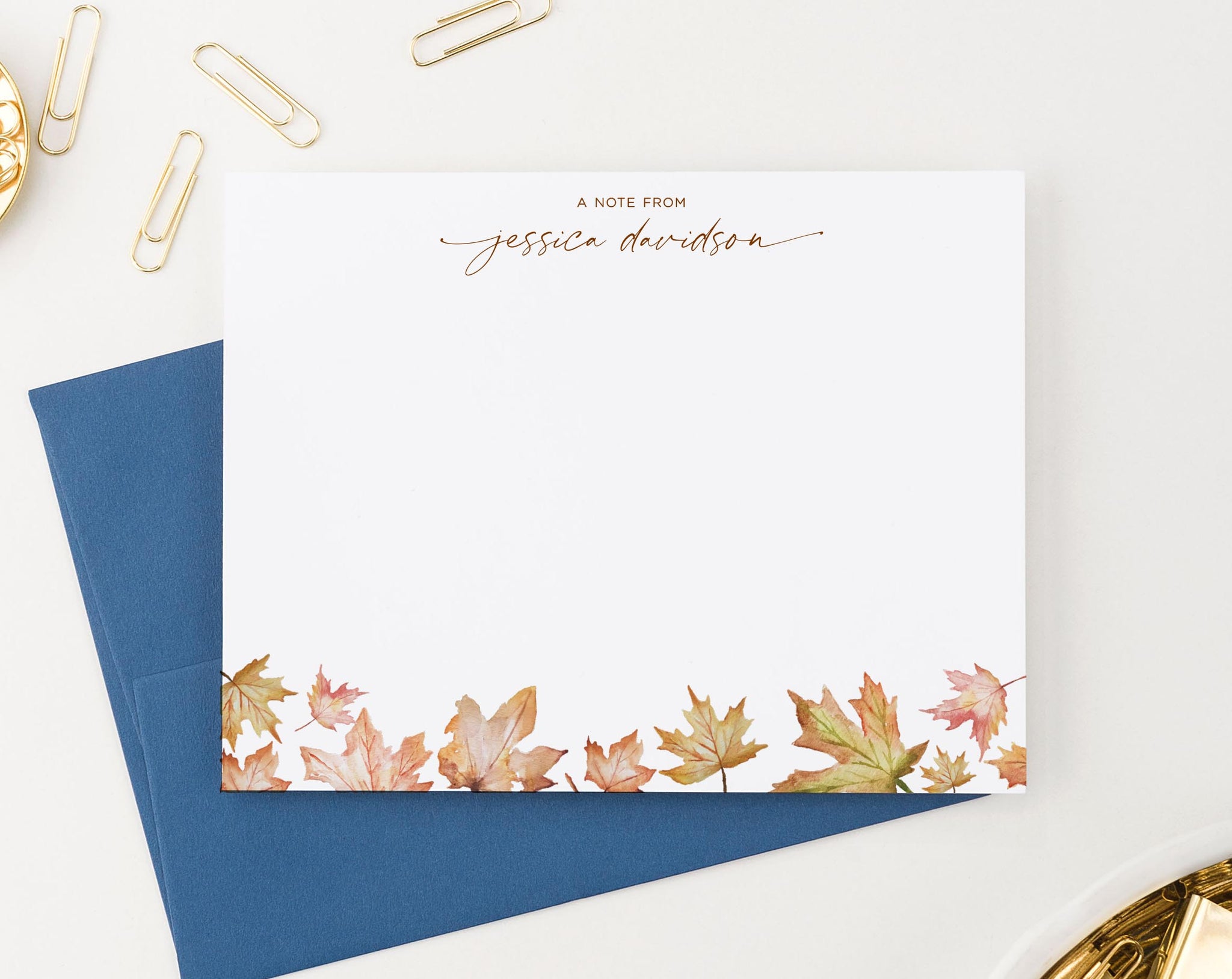 Fall Leaves Note Personalized A Note From Fall Leaves Note Cards - Modern Pink Paper