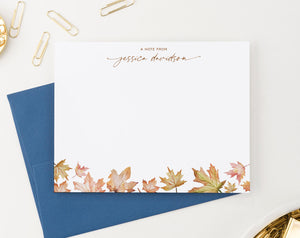 ps173 personalized a note from fall leaves note cards maple autumn script b