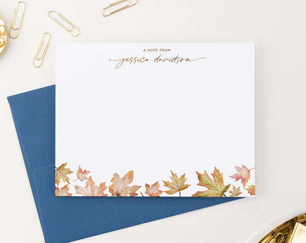 Personalized A Note From Fall Leaves Note Cards - Modern Pink Paper