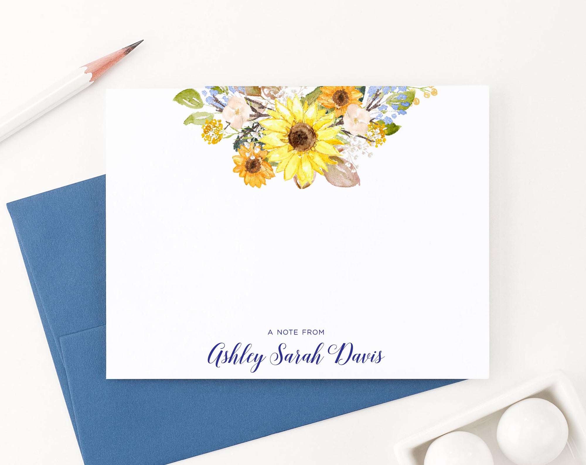    ps175 a note from stationery with sunflower florals personalized folded flowers floral women script autumn